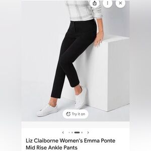 Liz Claiborne Women's Emma Ponte Mid Rise straight leg ankle Pants in navy